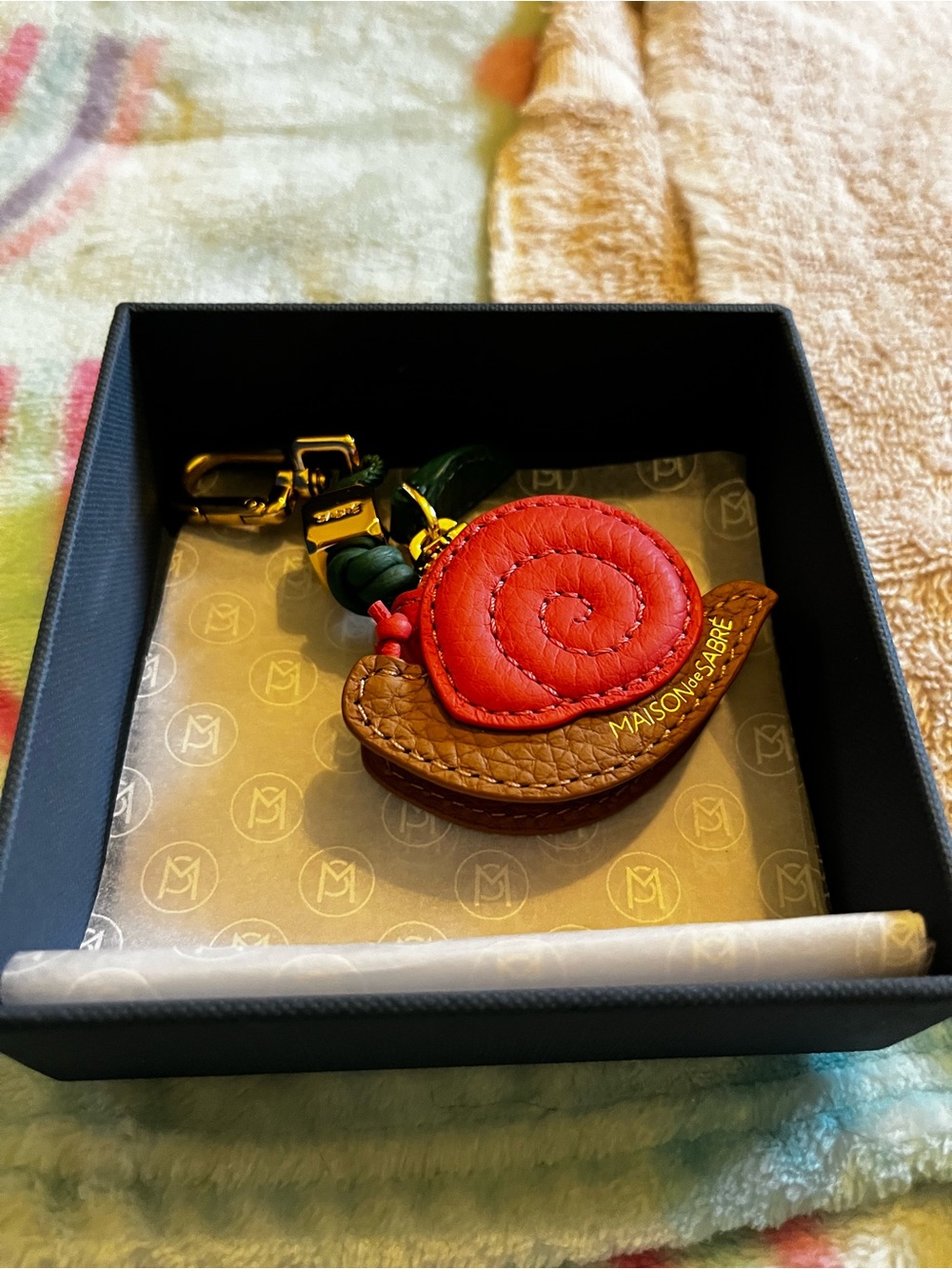 Maison de Sabre Red & Brown Leather Snail Key Chain/Bag Charm